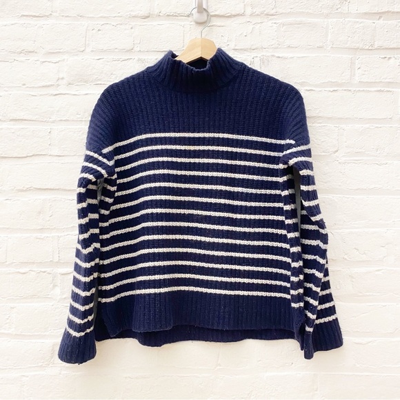 Alex Mill Sweaters - Alex Mill || Seattle Stripe Mockneck Pullover Sweater Wool & Cashmere Navy M